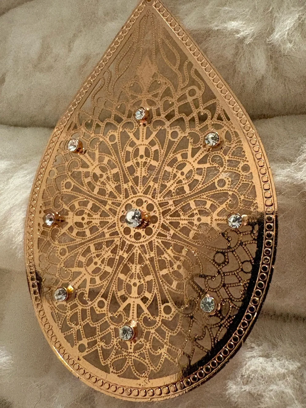 Rose Gold Filigree Teardrop Earrings with Crystal Accents